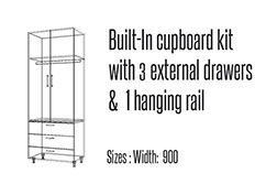 Built in cupboard kit Double door with 3 external drawers and a hanging rail