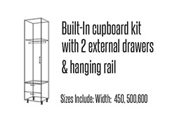 Built in cupboard kit Single door with 2 external drawers and a hanging rail