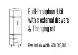 Built in cupboard kit Single door with 3 external drawers and a hanging rail